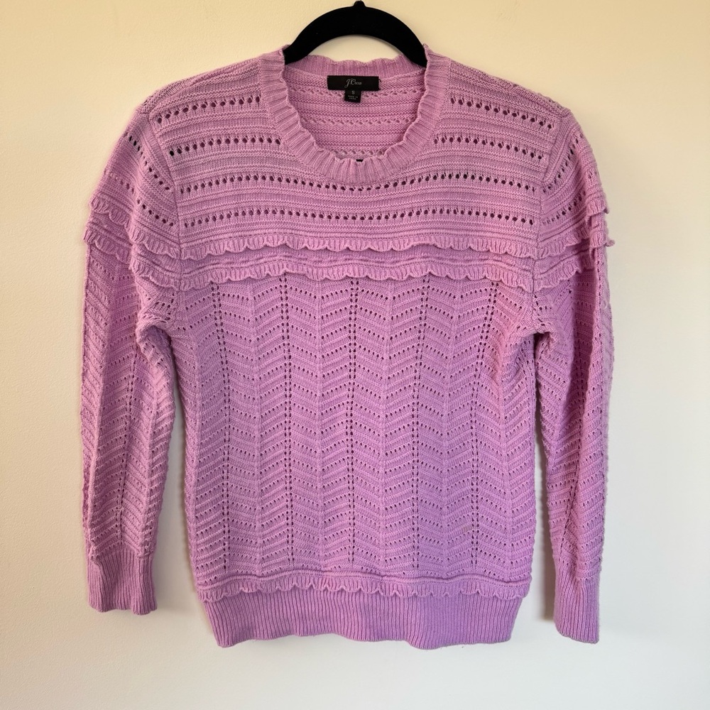 J. Crew Unique Ruffle Crew Neck Knit Sweater Size S